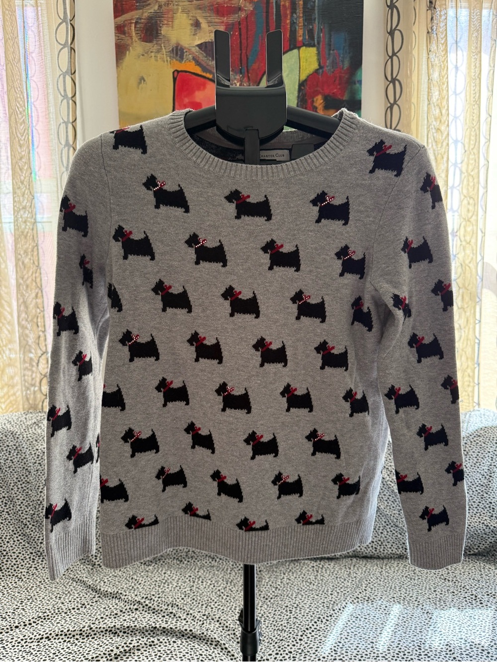Cute Black Scottie Dog crew sweater by Charter Club